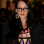 Hazel Keech wearing specs